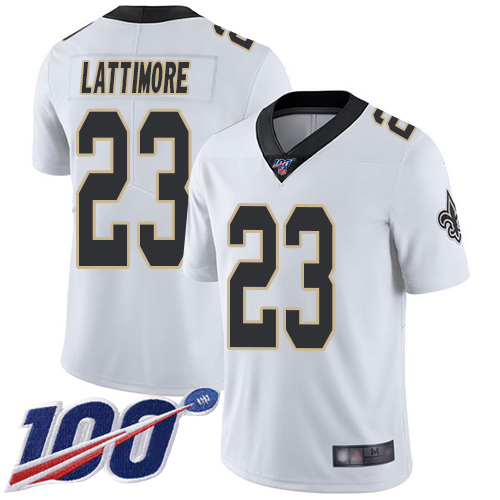 Men New Orleans Saints Limited White Marshon Lattimore Road Jersey NFL Football #23 100th Season Vapor Untouchable Jersey